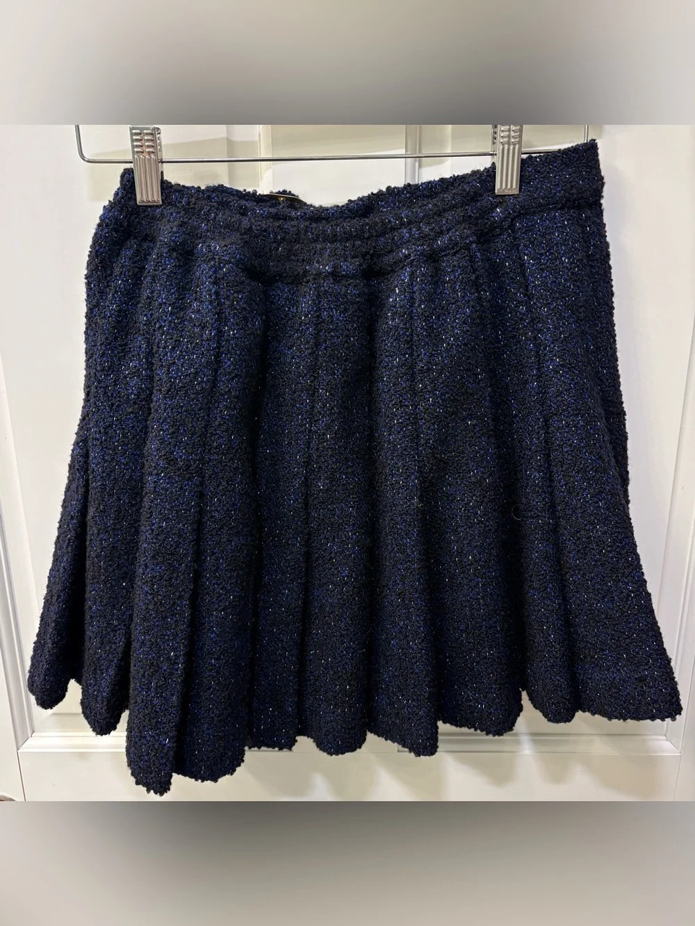Hill House Blair Skirt Navy Tweed Pleated Mini, Size Small, Elastic Waist